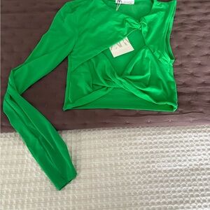 Zara Vibrant Green Long Sleeve Crop Top